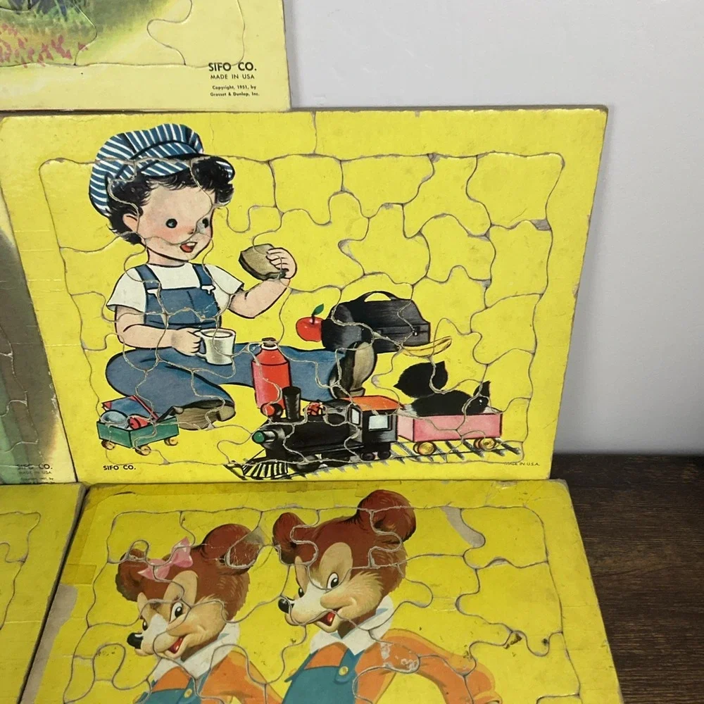 Vintage Seven SIFO Playskool Cardboard Puzzles Defects